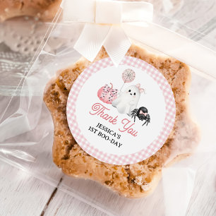 Pink Ghost Halloween 1st Birthday Party Classic Round Sticker