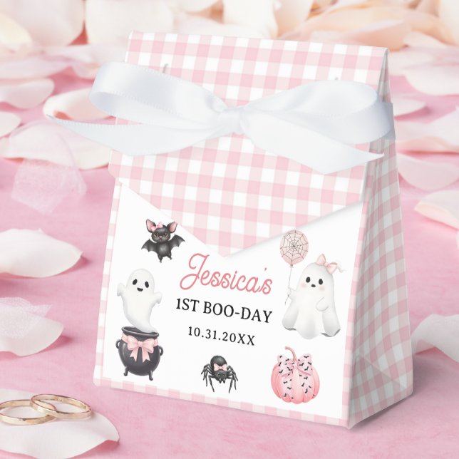 Pink Ghost Halloween 1st Birthday Party Favour Box (Wedding)
