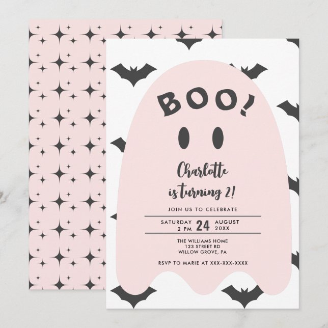 Pink Ghost Halloween 2nd Birthday  Invitation (Front/Back)