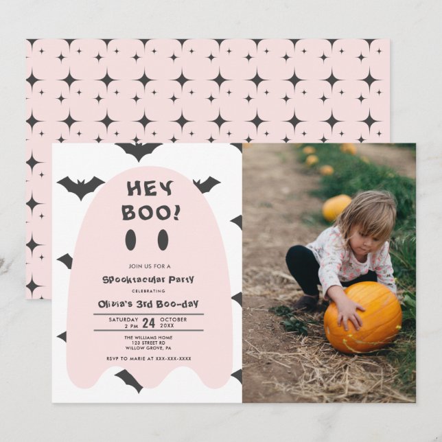 Pink Ghost Halloween Any Year Birthday  Invitation (Front/Back)