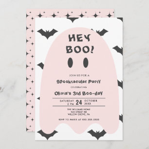 Pink Ghost Halloween Any Year Birthday  Invitation