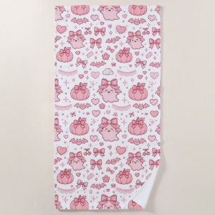 Pink Ghost Halloween Beach Towel Coquette Cute