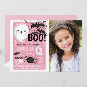 Pink Ghost Halloween Birthday Party Invitation