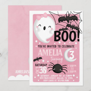 Pink Ghost Halloween Birthday Party Invitation