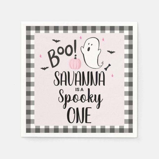 Pink Ghost Halloween Birthday Party Paper Napkin (Front)