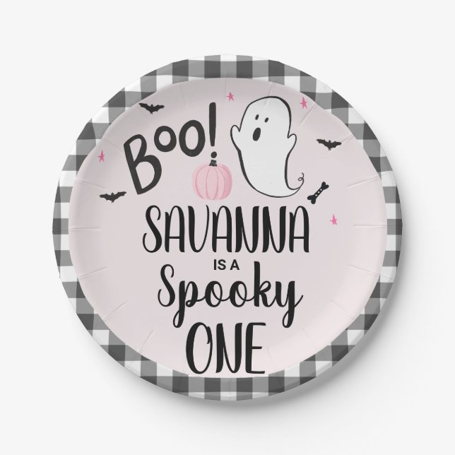 Pink Ghost Halloween Birthday Party Paper Plate (Front)
