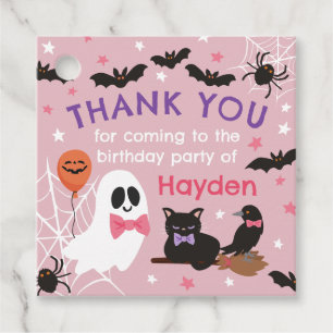 Pink Ghost Halloween Birthday Party Thank You Favour Tags