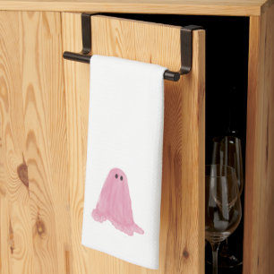 Pink Ghost Halloween Kitchen Towel