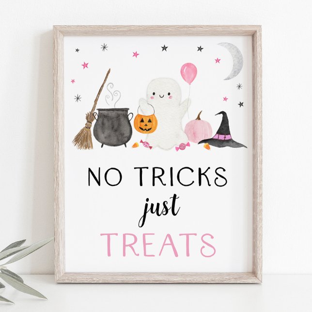Pink Ghost Halloween No Tricks Just Treats Sign (Creator Uploaded)