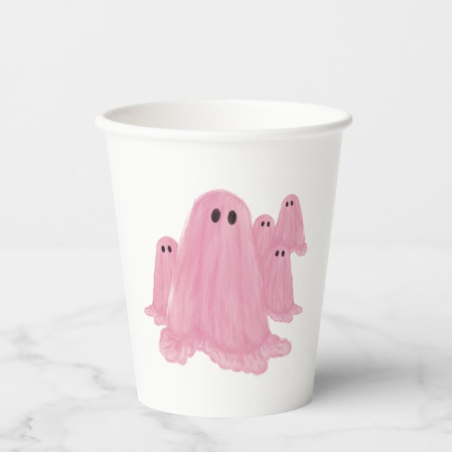 Pink Ghost Halloween Paper Cups (Front)