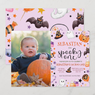 Pink Ghost Halloween Spooky One 1st Birthday Party Invitation