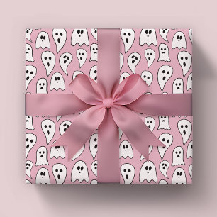 Pink Ghost Halloween Wrapping Paper Sheet