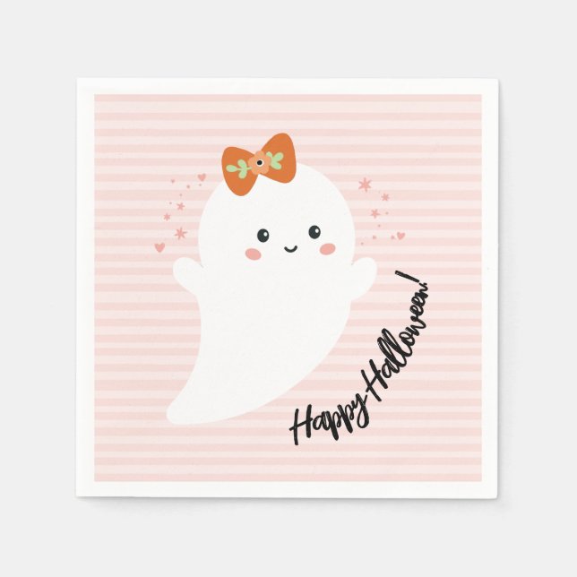 Pink Ghost Happy Halloween Napkin (Front)