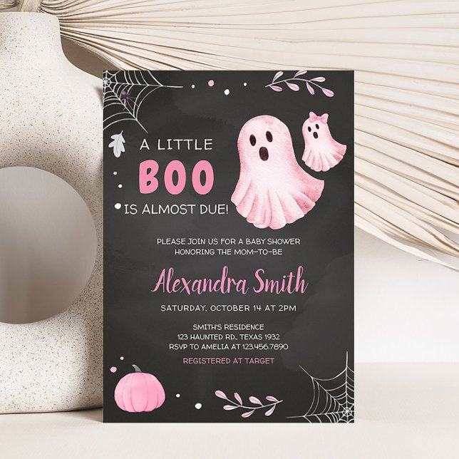Pink Ghost Little Boo Baby Shower Invitation (Pink A Little Boo Ghost Baby Shower Invitation)