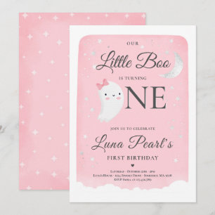Pink Ghost Little Boo Birthday Party Halloween Invitation