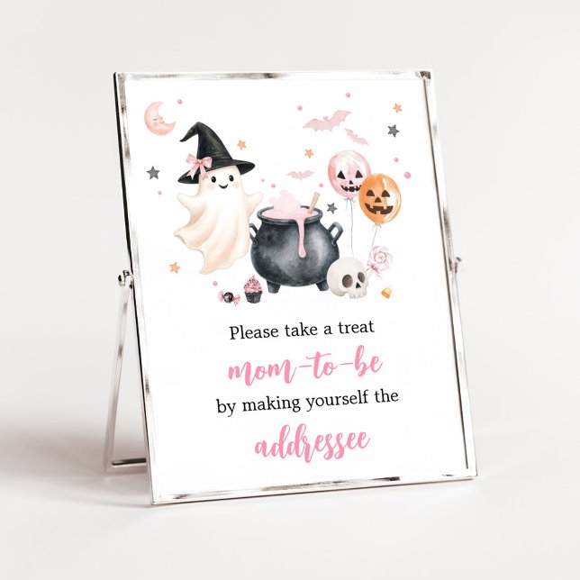 Pink Ghost Little Boo Envelope Station Sign (Girl Little Boo Baby Shower Envelope Station Sign)