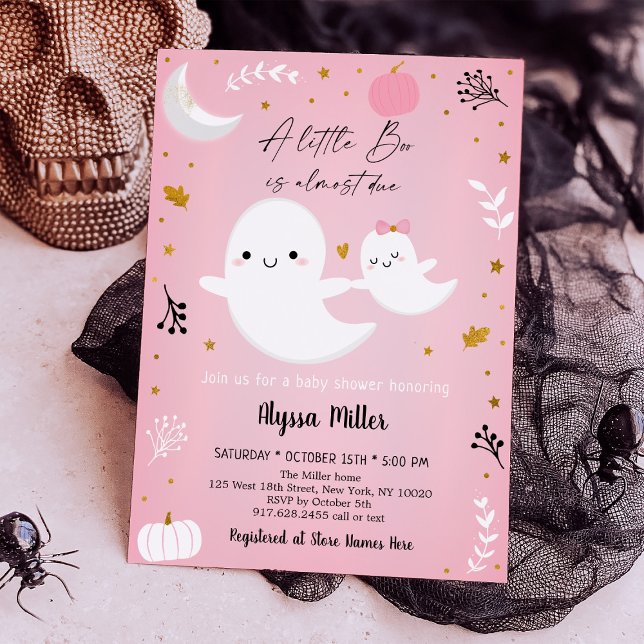 Pink Ghost Little Boo Halloween Baby Shower Invitation (Creator Uploaded)