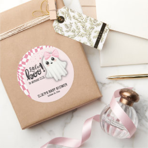 Pink Ghost Little Boo is almost due Baby Shower Classic Round Sticker
