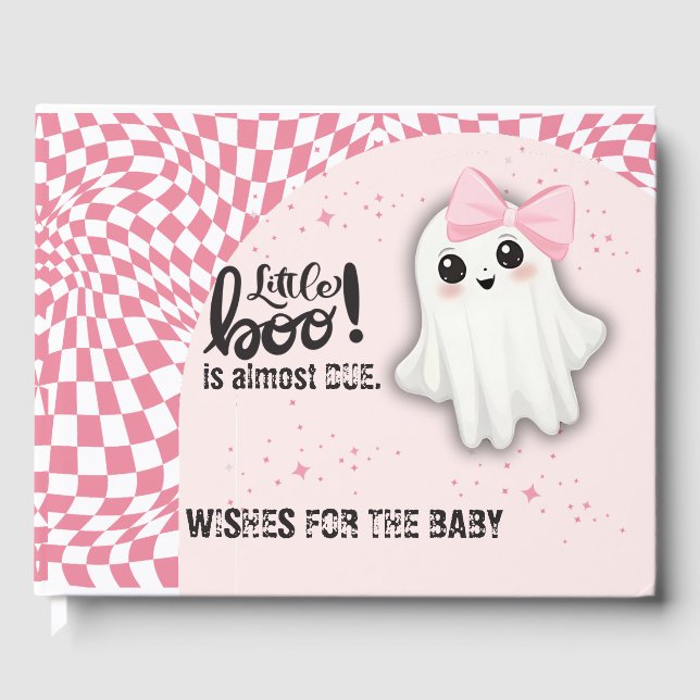 Pink Ghost Little Boo is almost due Baby Shower Guest Book (Front)