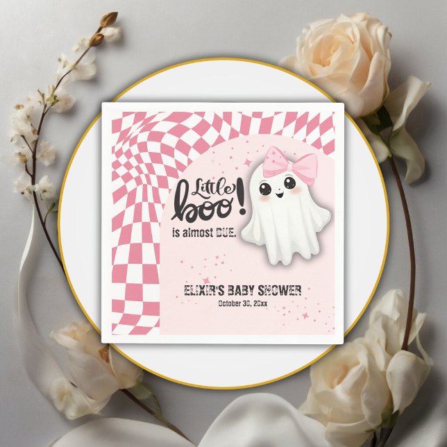 Pink Ghost Little Boo is almost due Baby Shower Napkin (Creator Uploaded)