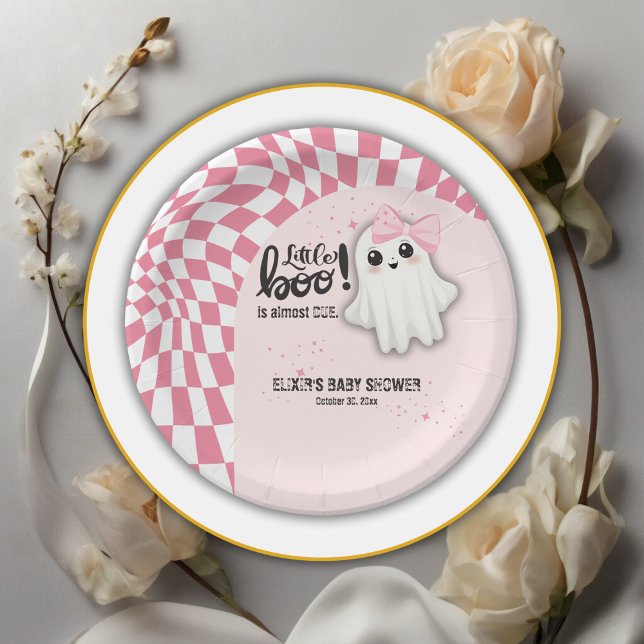 Pink Ghost Little Boo is almost due Baby Shower Paper Plate (Creator Uploaded)