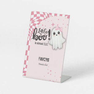 Pink Ghost Little Boo is almost due Baby Shower Pedestal Sign