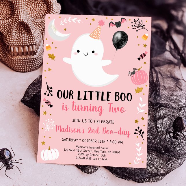 Pink Ghost Little Boo Second Birthday Invitation (Creator Uploaded)