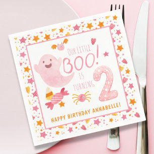 Pink Ghost Little Boo Turning Two 2nd Birthday Napkin