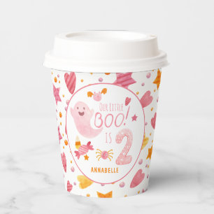 Pink Ghost Little Boo Turning Two 2nd Birthday Paper Cups