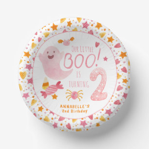 Pink Ghost Little Boo Turning Two 2nd Birthday Paper Plate