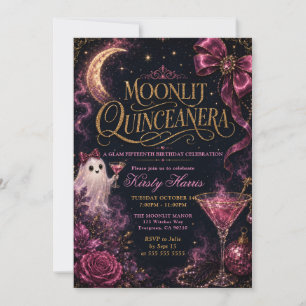 Pink Ghost Moonlit Quinceanera Invitation