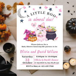 Pink Ghost,Witch Hat,Candy: Halloween Baby Shower Invitation