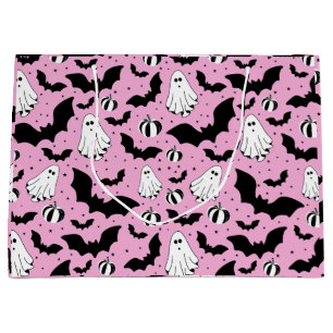 Pink ghosts, bats and pumpkins large gift bag