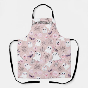 Pink Ghosts & Halloween Elements Seamless Pattern Apron