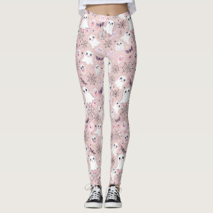 Pink Ghosts & Halloween Elements Seamless Pattern Leggings