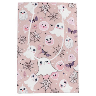 Pink Ghosts & Halloween Elements Seamless Pattern Medium Gift Bag