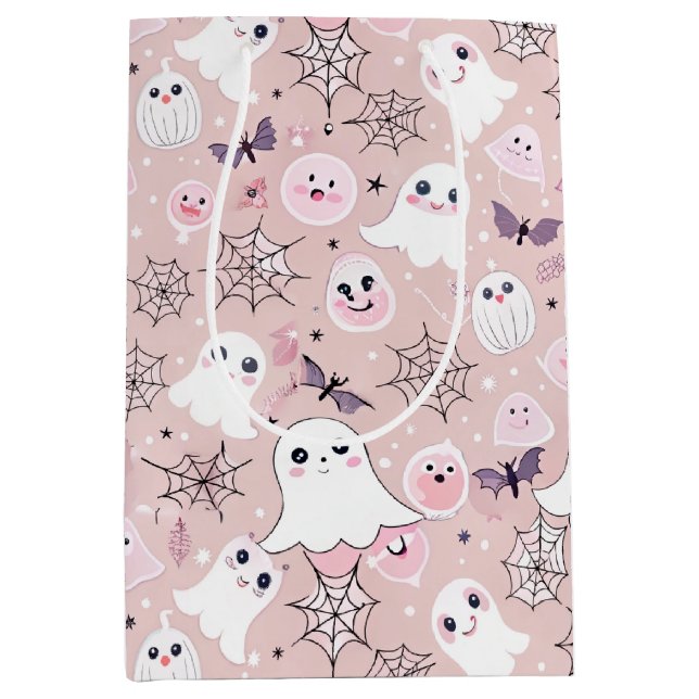 Pink Ghosts & Halloween Elements Seamless Pattern Medium Gift Bag (Front)
