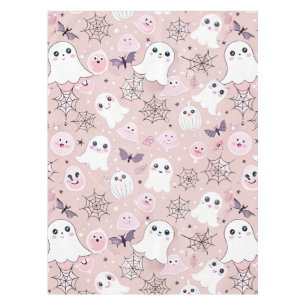 Pink Ghosts & Halloween Elements Seamless Pattern Tablecloth