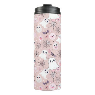 Pink Ghosts & Halloween Elements Seamless Pattern Thermal Tumbler