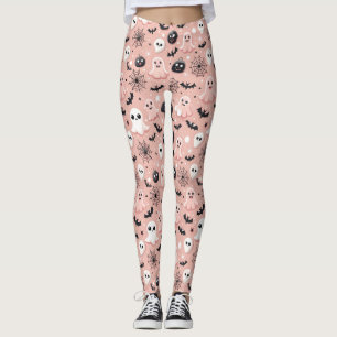 Pink Ghosts & Halloween Seamless Pattern Leggings