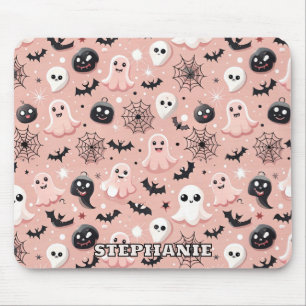 Pink Ghosts & Halloween Seamless Pattern  Mouse Mat