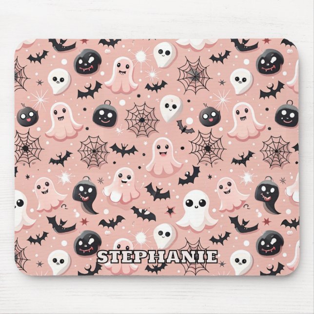 Pink Ghosts & Halloween Seamless Pattern  Mouse Mat (Front)