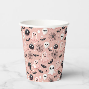 Pink Ghosts & Halloween Seamless Pattern  Paper Cups