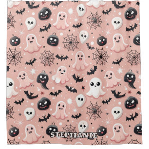 Pink Ghosts & Halloween Seamless Pattern  Shower Curtain