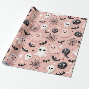 Pink Ghosts & Halloween Seamless Pattern Wrapping Paper
