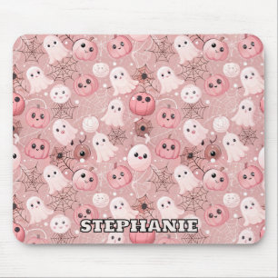 Pink Ghosts & Pumpkins Whimsical Halloween Mouse Mat