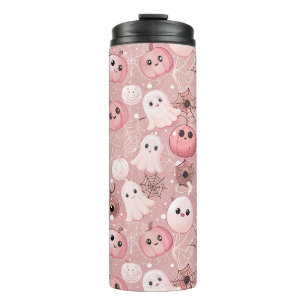 Pink Ghosts & Pumpkins Whimsical Halloween Thermal Tumbler