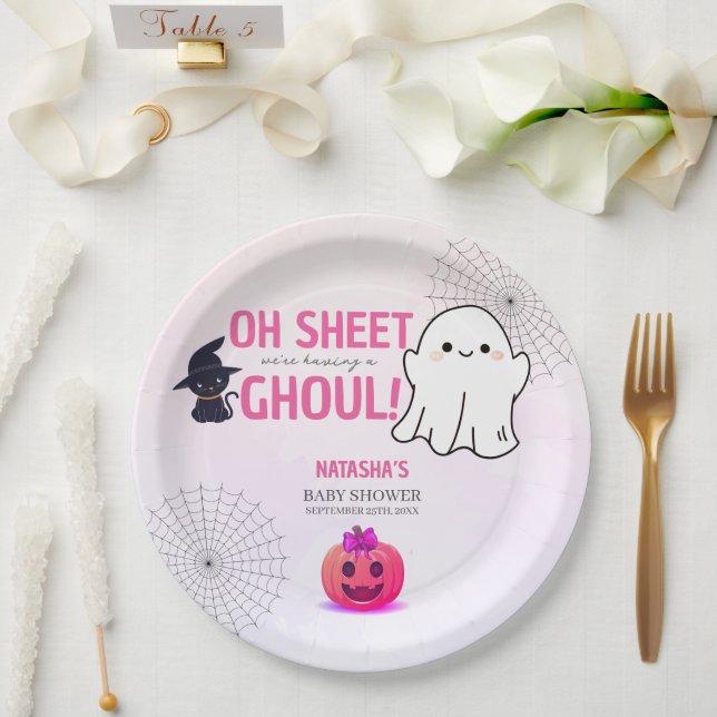 Pink Ghoul Halloween Baby Shower  Paper Plate (Wedding)