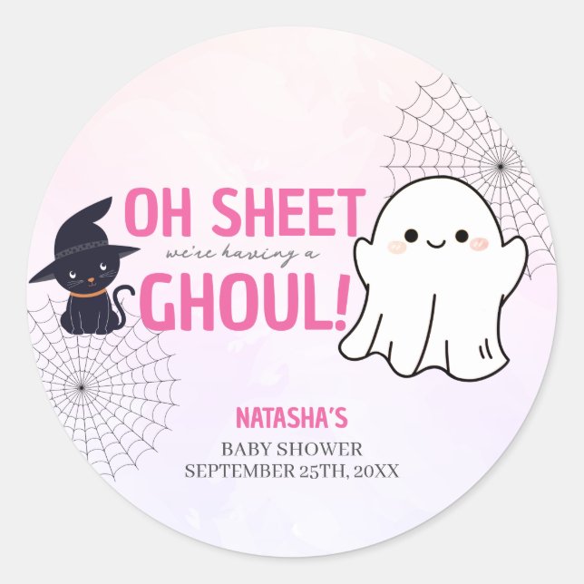 Pink Ghoul Halloween Girl Baby Shower  Classic Round Sticker (Front)