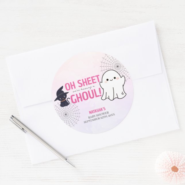Pink Ghoul Halloween Girl Baby Shower  Classic Round Sticker (Envelope)